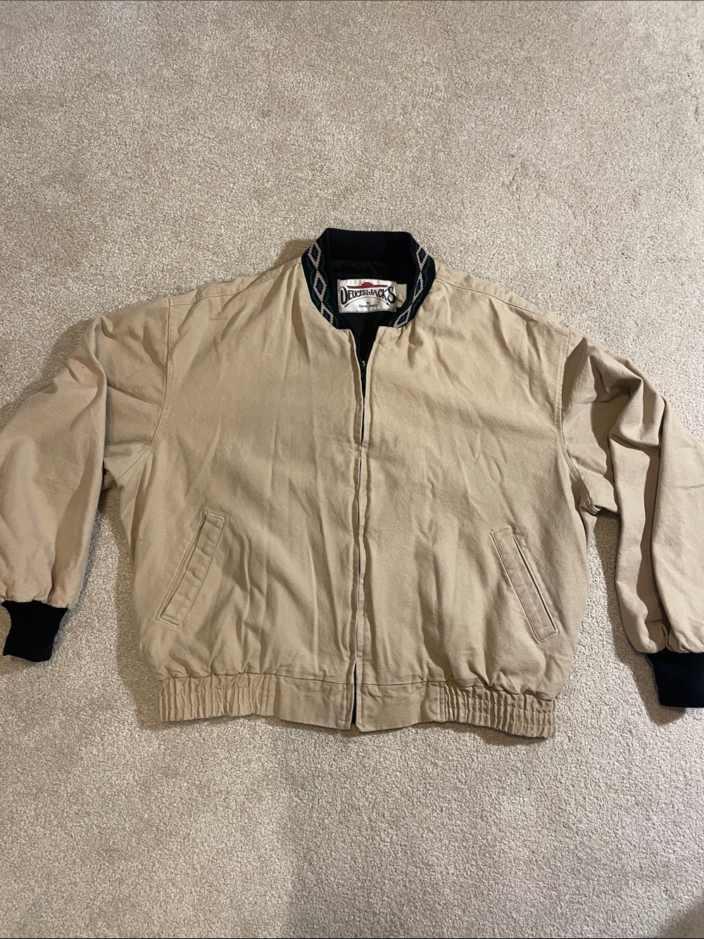 Vintage Deuces and Aces by David James tan canvas Bomber Jacket with Black Trim
